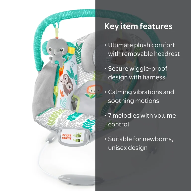 ジャングルバイブス Bright Starts Jungle Vines Vibrating Bouncer Chair for Newborn