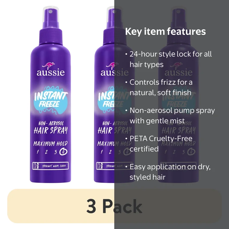 3 pack) Aussie Instant Freeze Non-Aerosol Hair Spray for All Hair