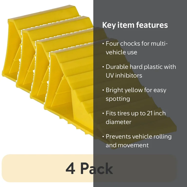 4 pack) Hyper Tough Wheel Chock Heavy Duty Yellow Plastic