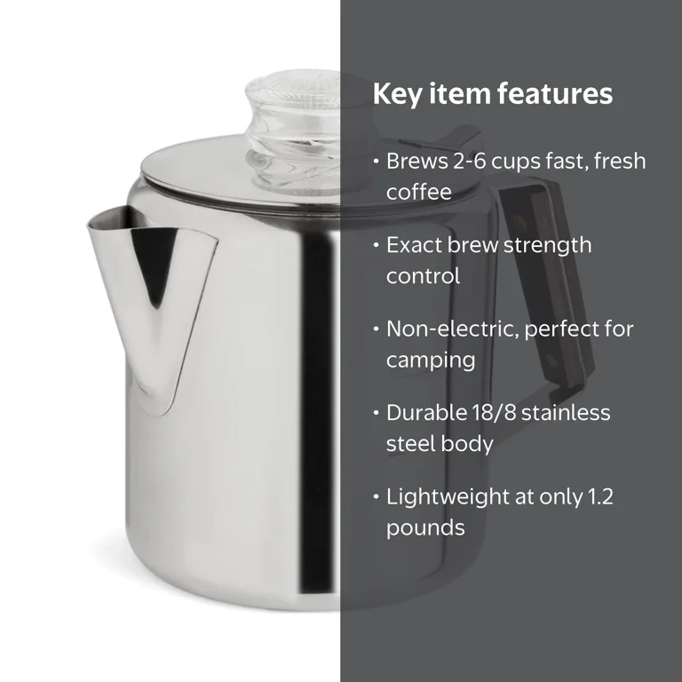 Tops 6-Cup Rapid Brew Stainless Steel Stovetop Coffee Maker