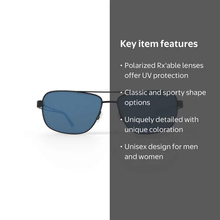 DNA Polarized Rx'able Sunglasses, Unisex, A3016, Black, 63-12-126