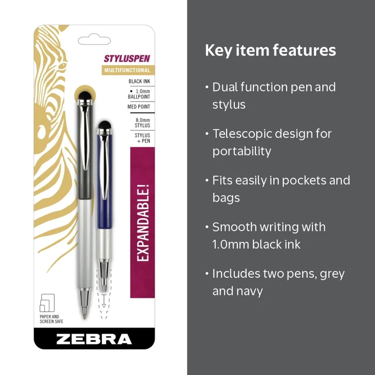 Zebra, StylusPen Telescopic Ballpoint Pen, 1.0mm, Black Ink, 2