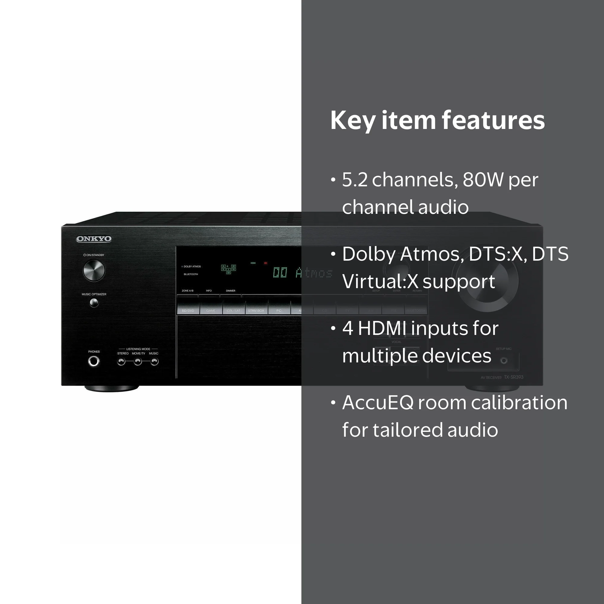 Onkyo TX-SR393 5.2 Ch Dolby Atmos A/V Surround Sound Theatre