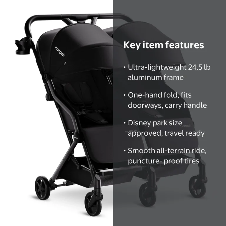 Mompush, Double Stroller, Black, Side-by-Side, Lightweight