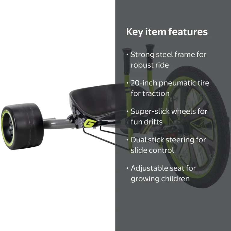 Huffy Bike: 20-inch Green/Gray Drift Trike, Three-Pedal Bicyle for