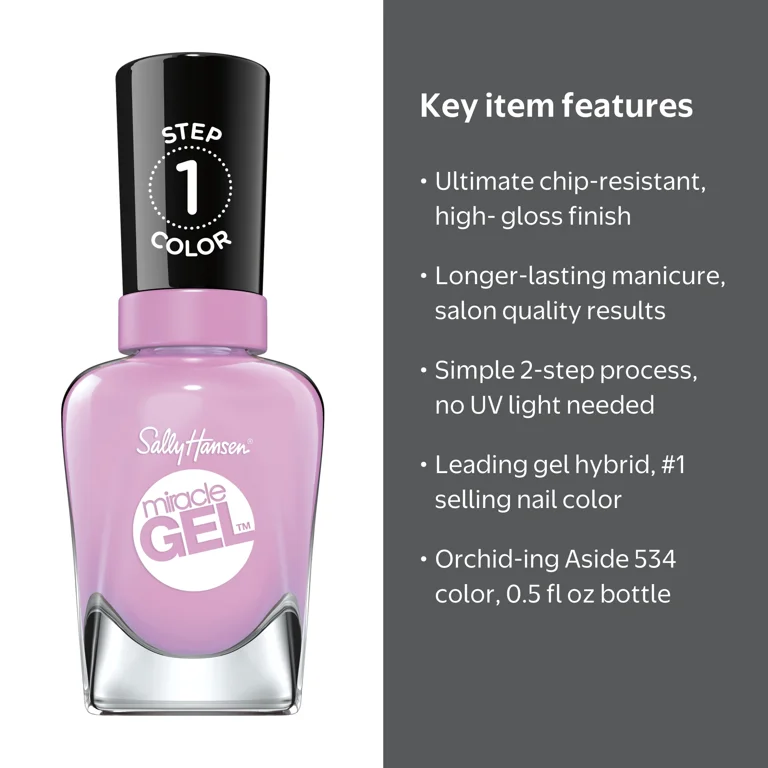 Sally Hansen Miracle Gel Nail Polish, 534 Orchid-ing Aside, 0.5 fl