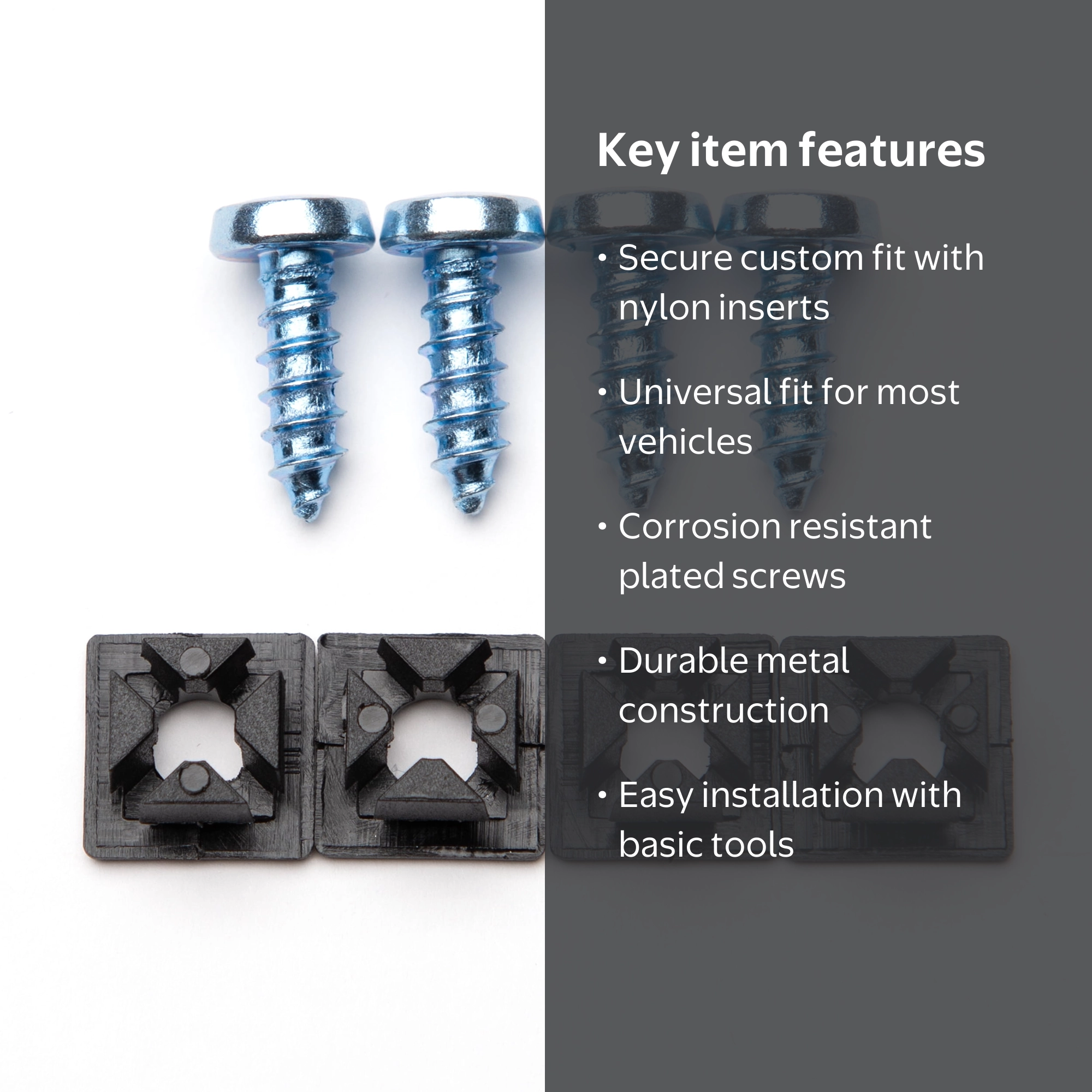 Auto Drive Metal License Plate Fasteners 8-Piece Silver Durable