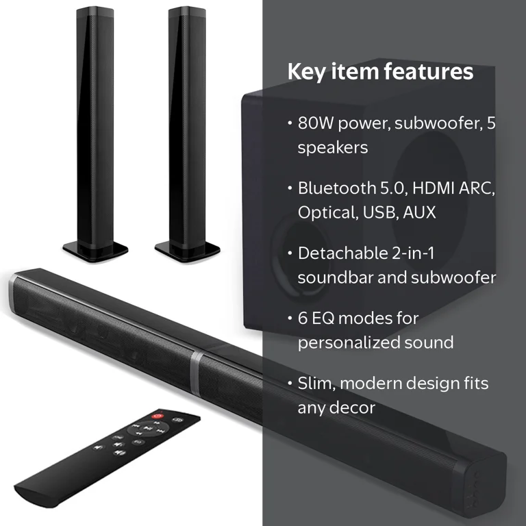 2 in 1 Separable Sound Bar for Smart TV with Subwoofer, Bluetooth