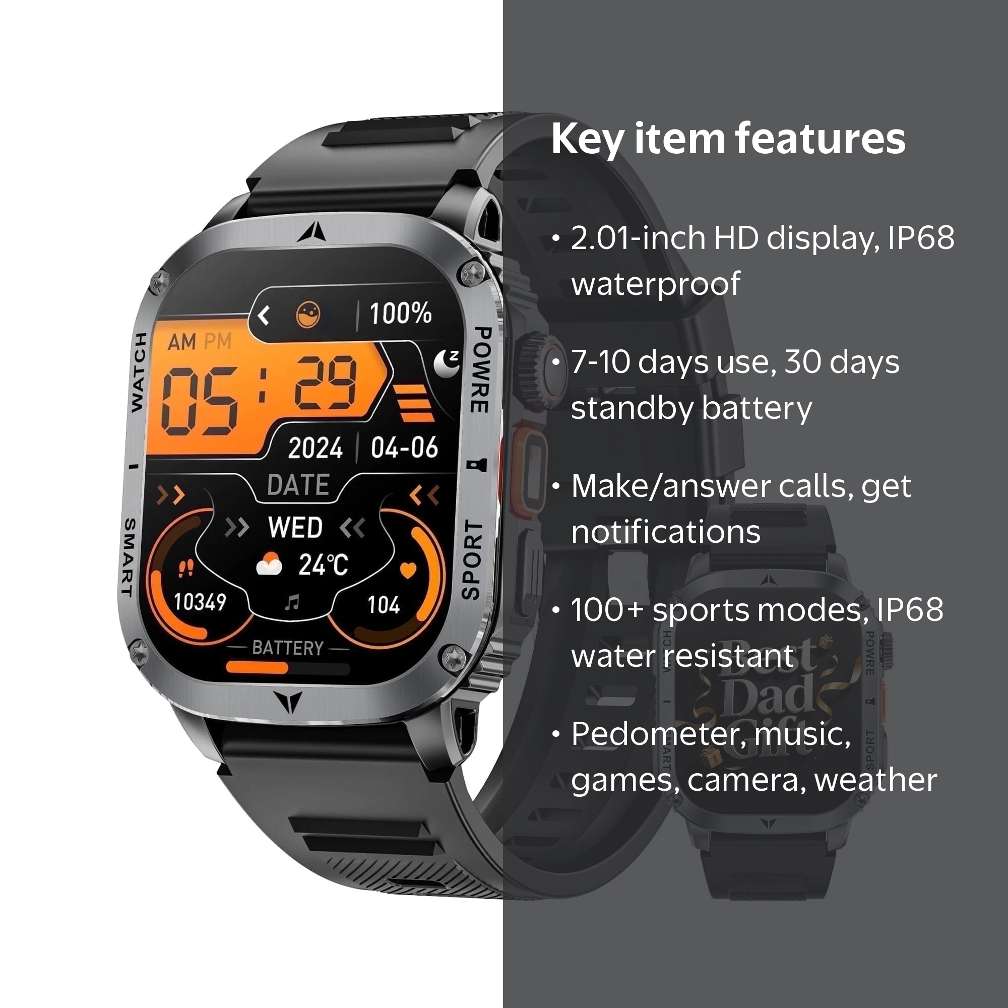 Haulvean 2.01-inch Military Smart Watches for Men with Answer/Make