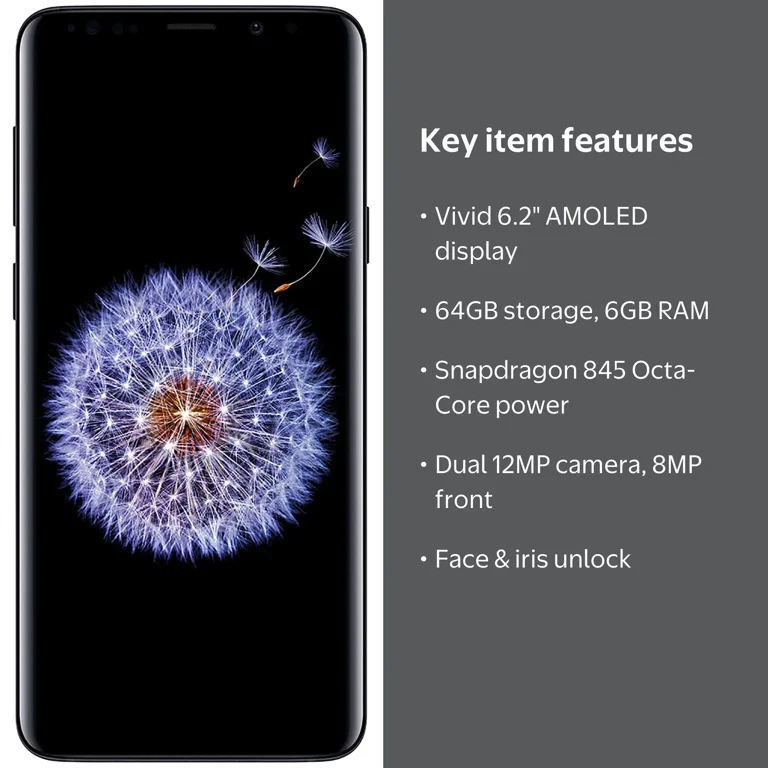 Samsung Galaxy S9+ Smartphone, GSM/CDMA Unlocked, 64GB, Dual 12MP