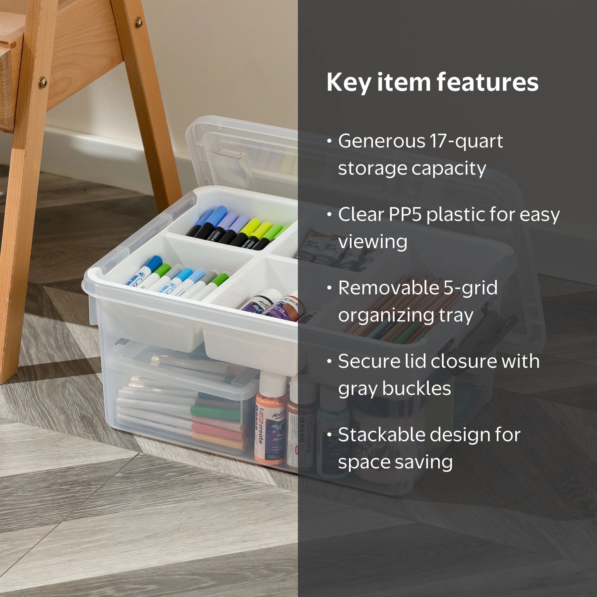 Citylife 17 Qt Bins with Lids - 5 Grid Tray Craft & Toy Organizer