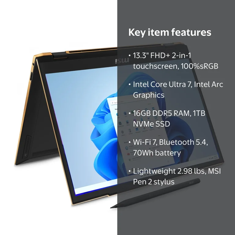 MSI Summit 13.3 inch Touch 2-in-1 Windows Laptop Intel Core Ultra