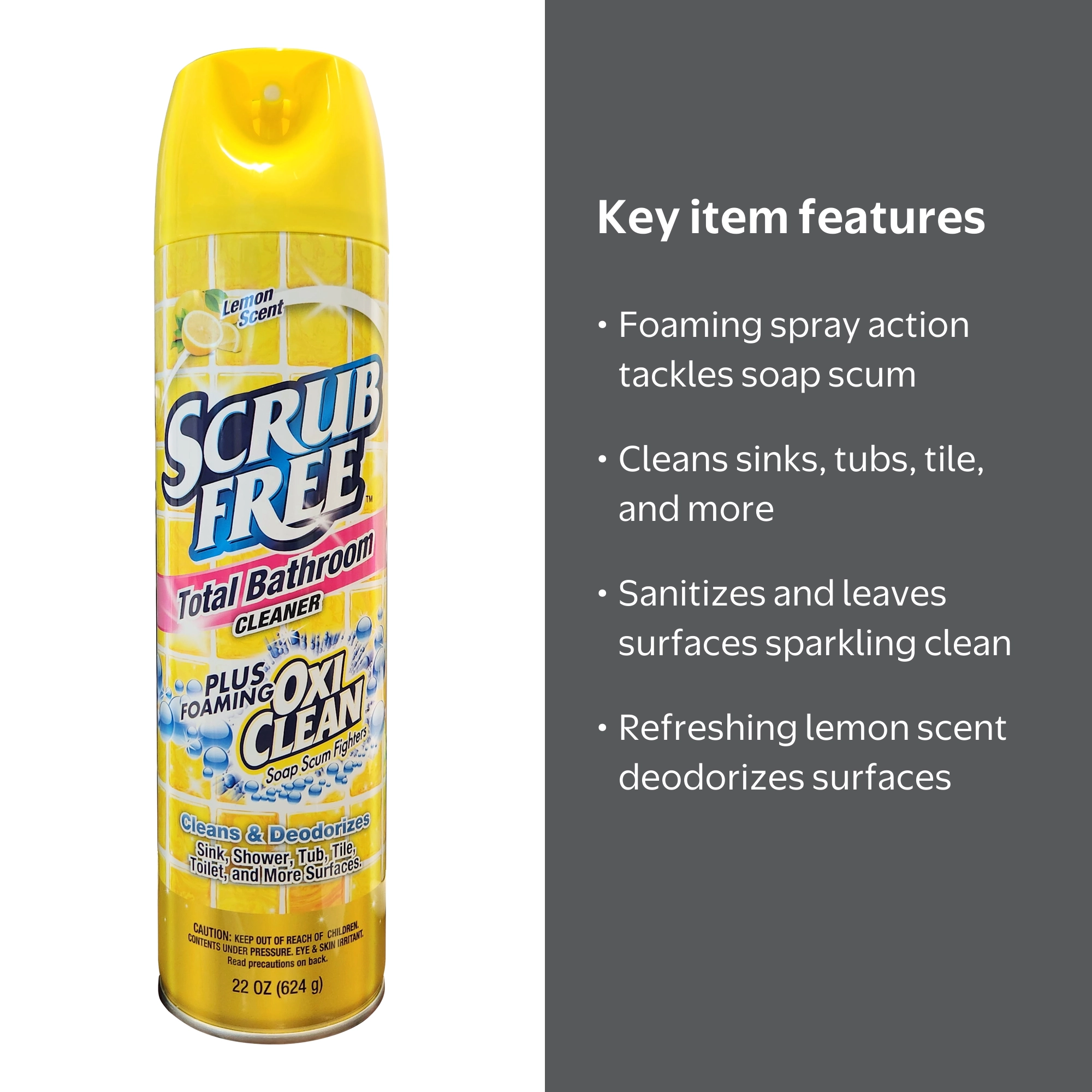 Scrub Free, Bathroom Cleaner, Lemon Scent, 22 oz Foaming Spray
