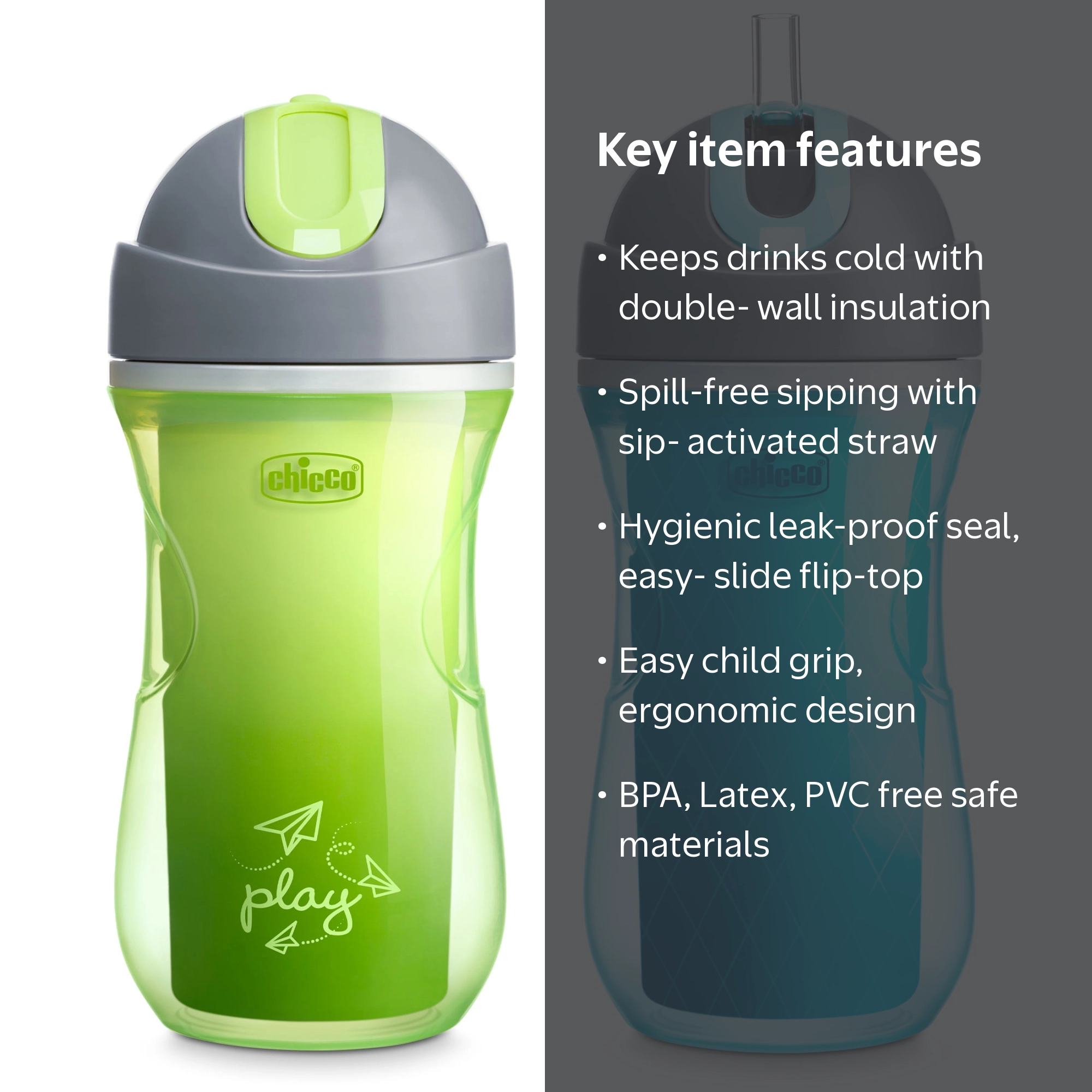 Chicco 9oz Insulated Flip-Top Straw Sippy Cup, Keeps Drinks Cooler