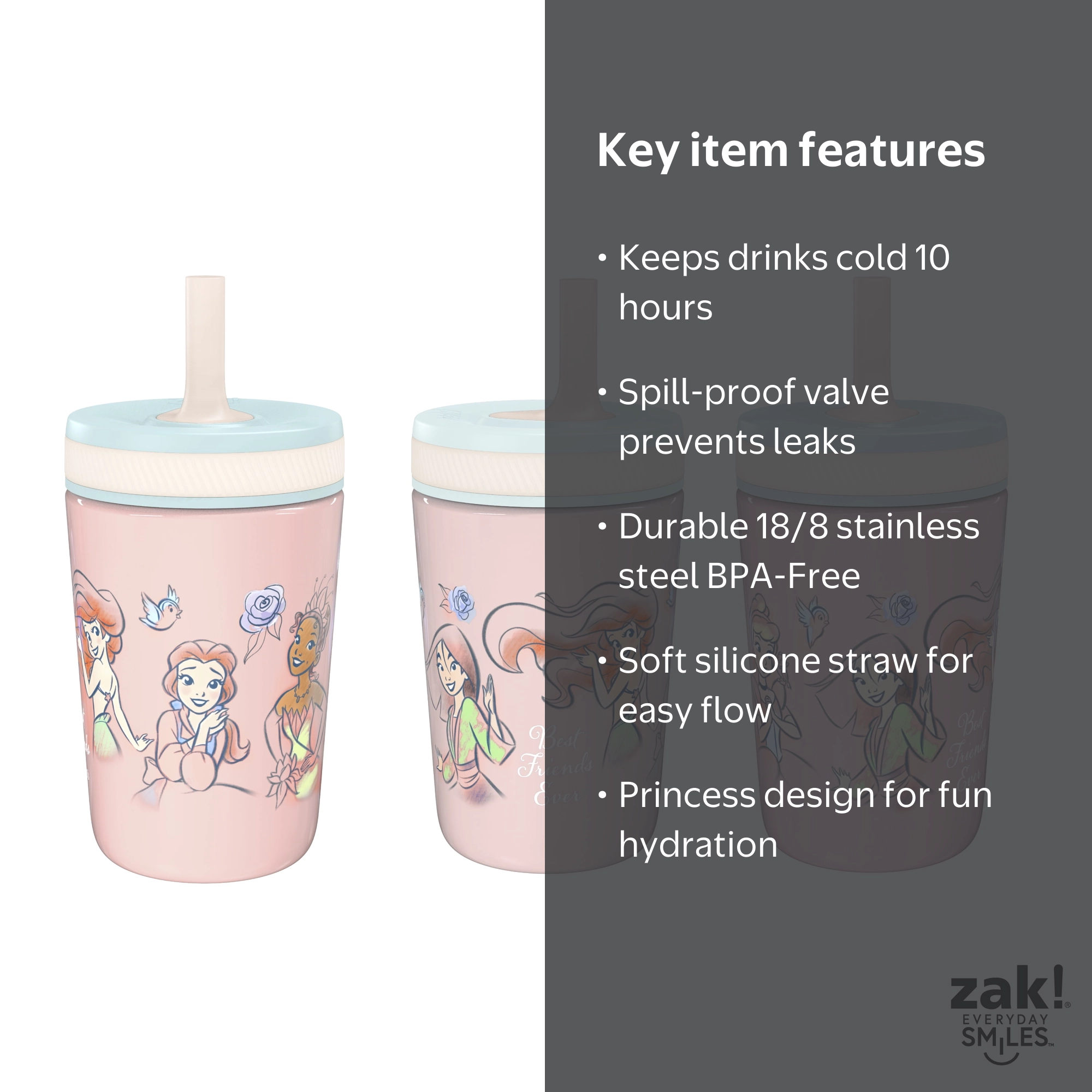 Zak Designs 12oz Disney Princess Stainless Steel Toddler Cup with