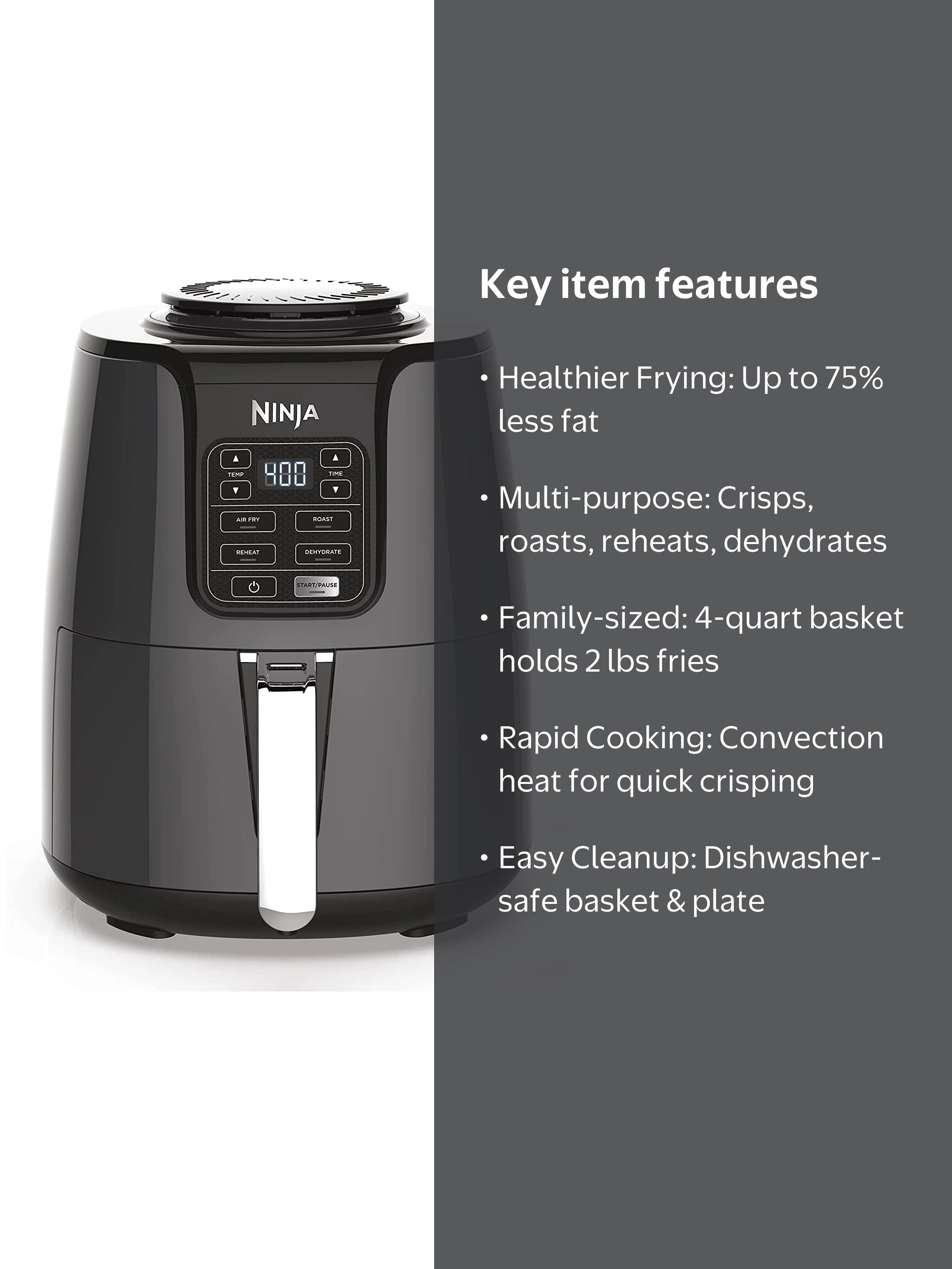 Ninja, Air Fryer, 4-Quart, Black/Grey Gloss Finish - Walmart.com
