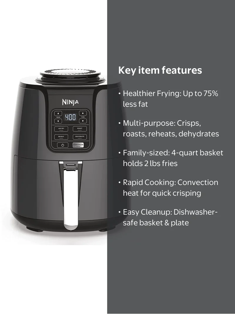 Ninja, Air Fryer, 4-Quart, Black/Grey Gloss Finish - Walmart.com