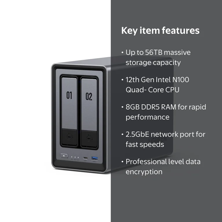 UGREEN NASync DXP2800 2-Bay NAS with Intel N100 CPU, 2.5GbE