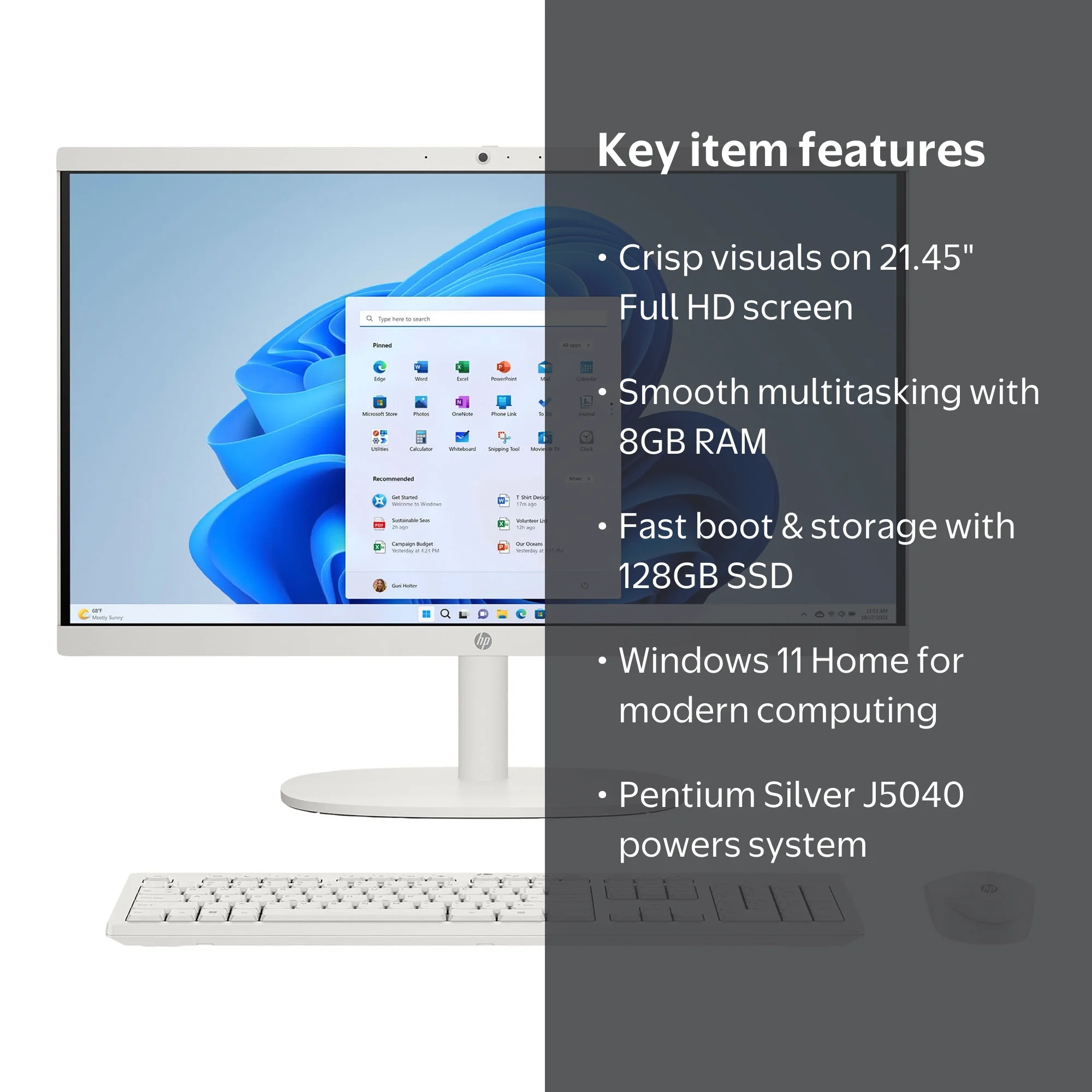 HP All-in-One Computer, 21.45 inch Desktop, Intel J5040 Processor