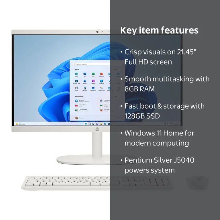HP All-in-One Computer, 21.45 inch Desktop, Intel J5040 Processor