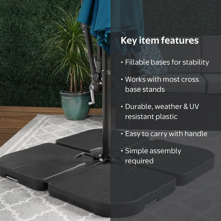 are patio umbrella bases universal Heavy Duty Base Holder Built To Last For Outdoor Use Fillable Up To 66lbs With Stand Or 55lbs With Water Pole Fit 1.4 1.5 Or Heavy Duty Cement Filled Patio Umbrella Base in Black by Sunjoy Black Umbrella Base For Patio,