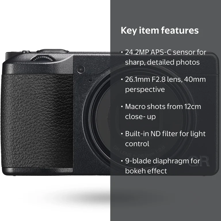Ricoh, Digital Compact Camera, Black, 24MP APS-C CMOS Sensor