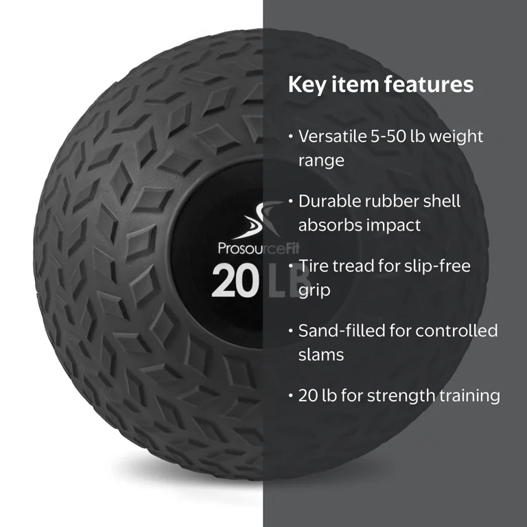 ProsourceFit Hard Rubber Exercise Tread Slam Medicine Balls with
