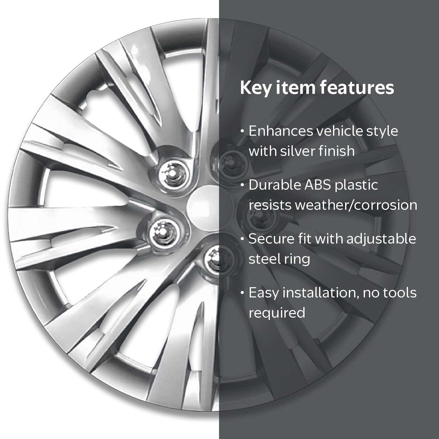Auto Drive, Wheel Cover, 15-Inch Silver alloy finish, Set of 4