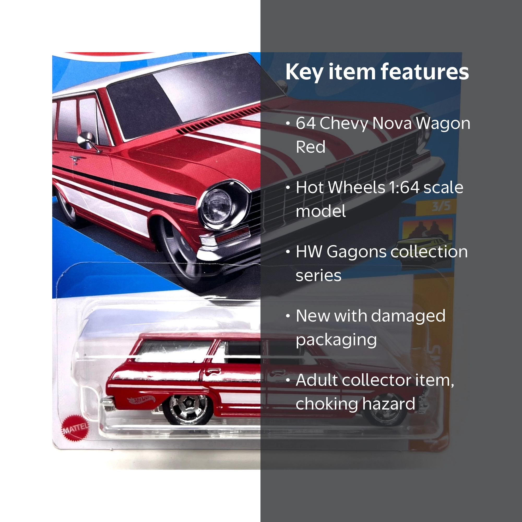 Hot Wheels HW Gagons 64 Chevy Nova Wagon Red - Walmart.com