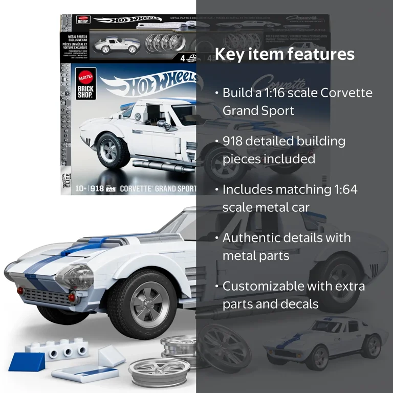 MATTEL BRICK SHOP, Building Toy Kit, 918 Pieces, Corvette Grand
