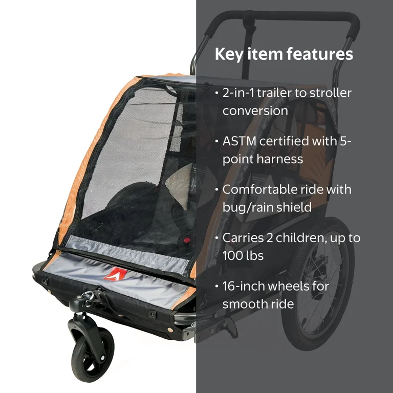 Allen Sports AS2 2-Child Bicycle Trailer & Stroller with Safety