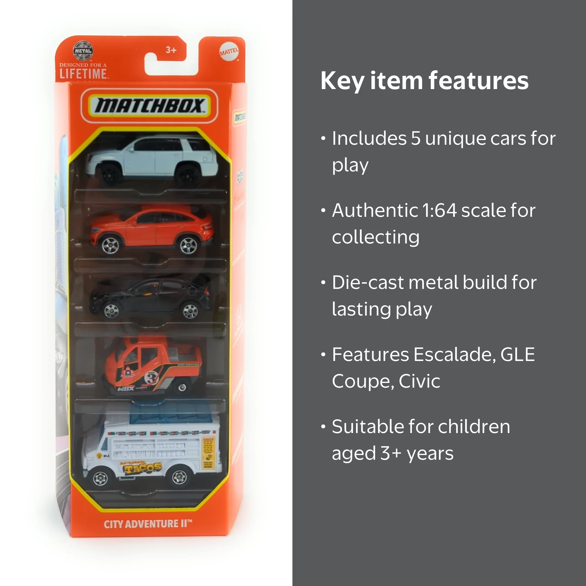 Matchbox City Adventure II 5 Car Pack 1:64 Scale Die Cast Vehicles