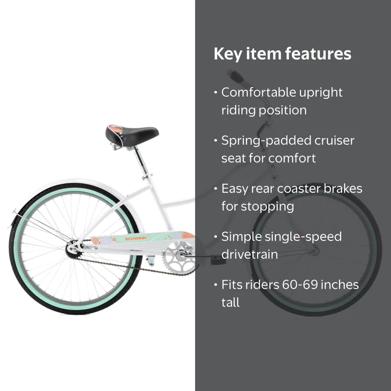 Schwinn Legacy Cruiser Bike, 24 Inch Wheel, Single Speed, White