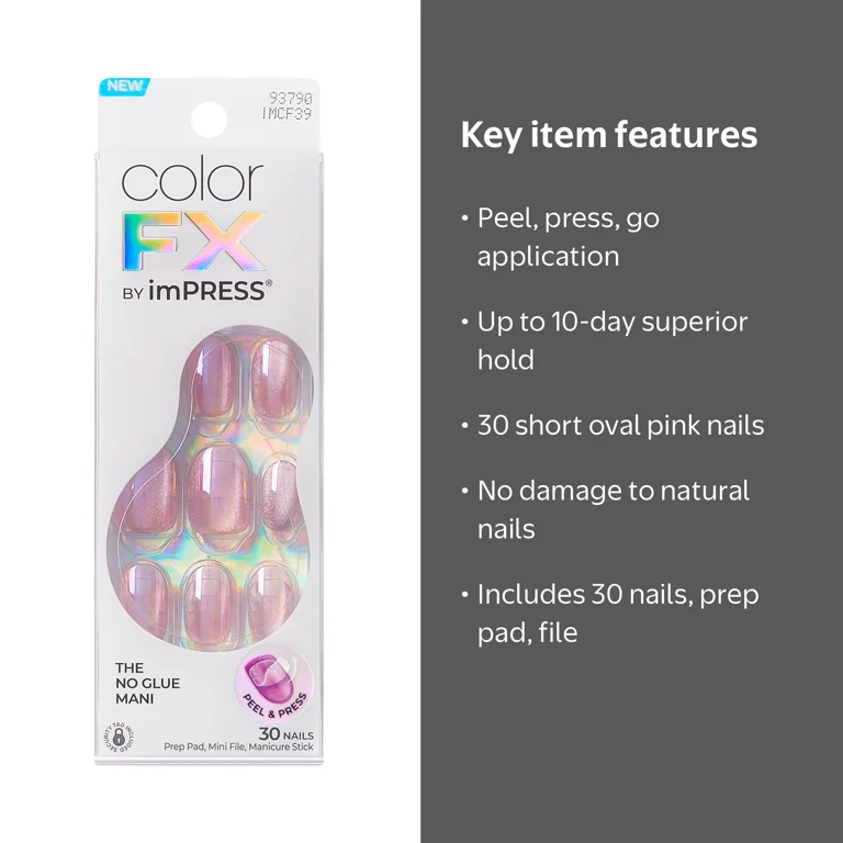 imPRESS, Color FX Short Oval Press on Nails, Pink, 30 Pieces