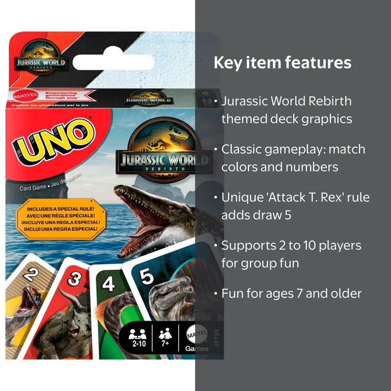 UNO Jurassic World Rebirth Card Game for Kids, Family & Adult Game