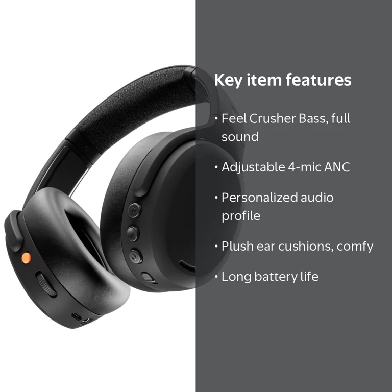 Skullcandy, Headphones, Wireless Over-Ear, Noise Canceling, Black