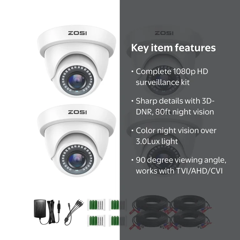 ZOSI 4-Pack 2.0MP HD 1080P Indoor/Outdoor Dome CCTV Camera Kit