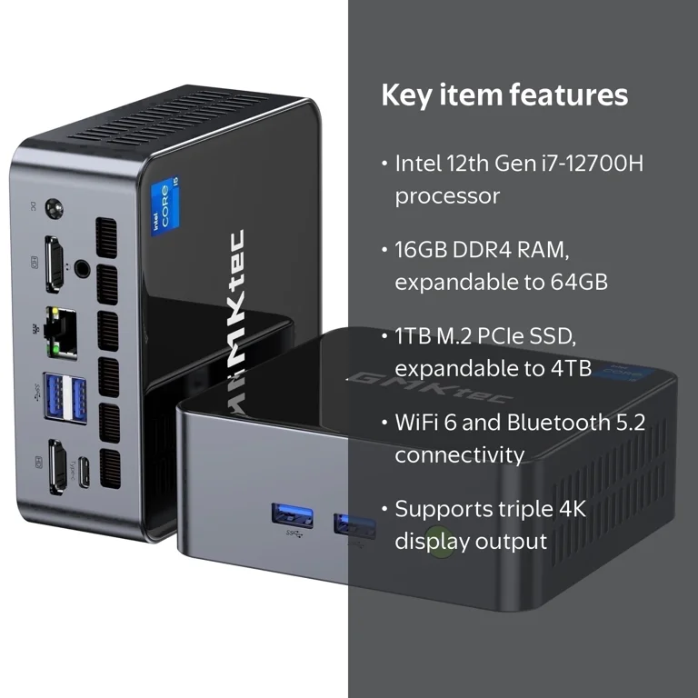 GMKtec Mini Gaming PC, Intel Core i7 12700H(up to 4.7GHz) , 16GB