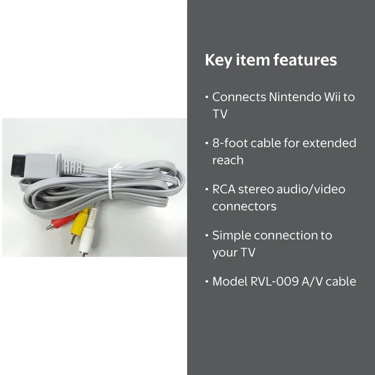 Nintendo Wii 8-Foot RVL-009 Stereo A/V Cable - RCA Audio/Video
