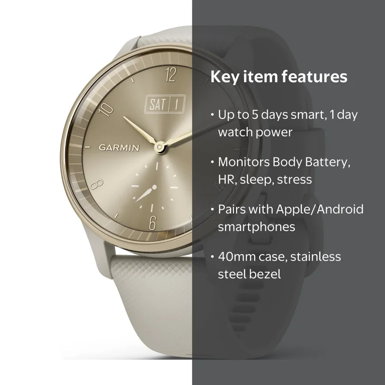 Free Shipping! Garmin Vívomove Trend, Hybrid Smartwatch, Cream