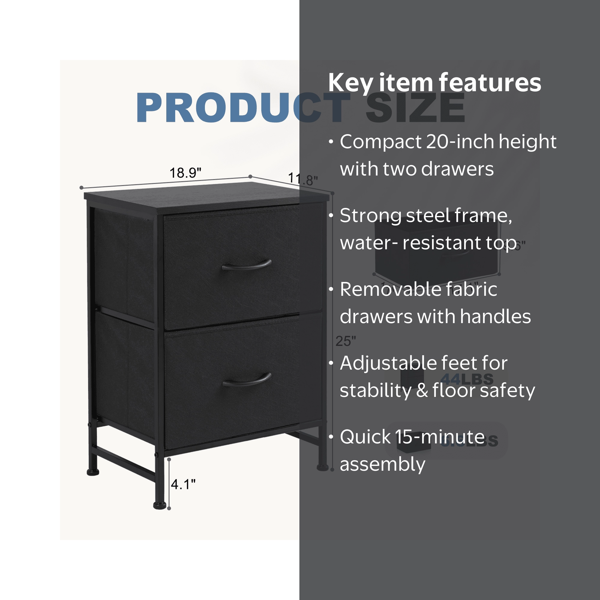 edx, Nightstands Set of 2, 2 Storage Drawers, 20