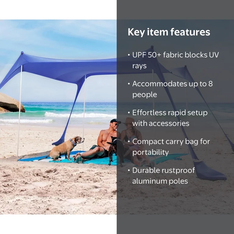Sun Ninja, Sun NINJA 10x10 ft Pop-Up Beach Tent, Blue, UPF 50+
