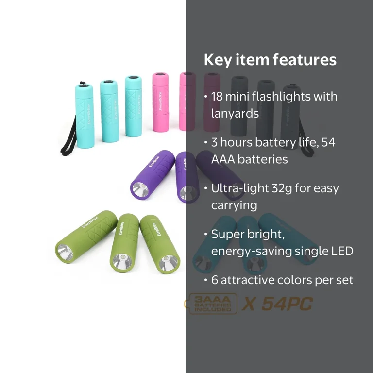 EVERBRITE Mini LED Flashlight Set, 18-Pack, Colorful Handheld