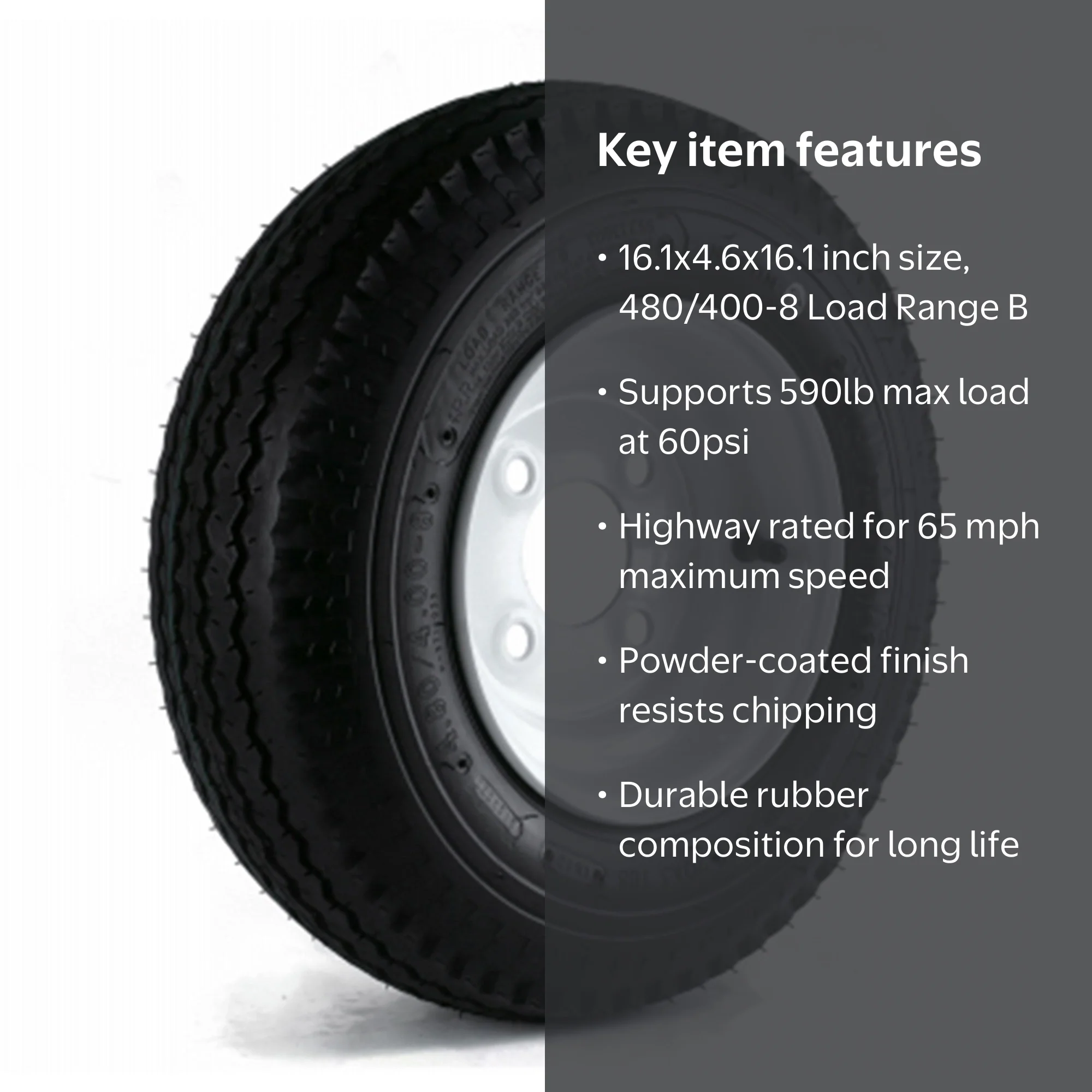 Kenda Loadstar 480/400-8 LRB Trailer Tire, 4-Hole Spoke Wheel