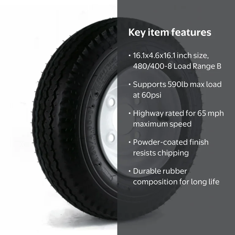Kenda Loadstar 480/400-8 LRB Trailer Tire, 4-Hole Spoke Wheel