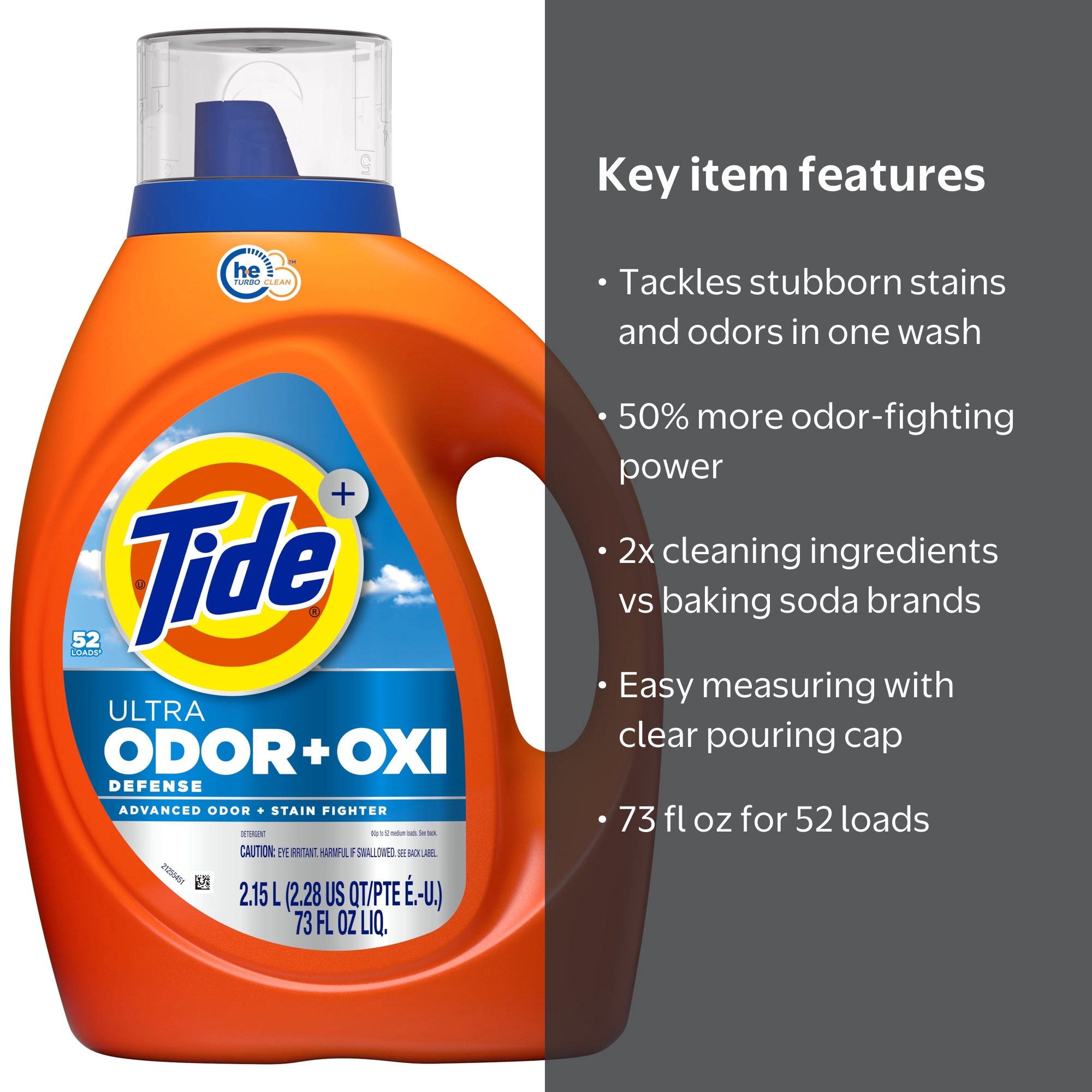 Tide, Liquid Laundry Detergent, 73 fl oz, Odor Defense Plus Oxi
