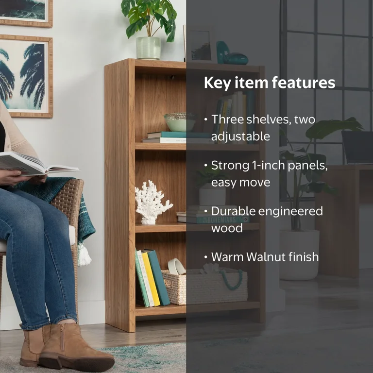 Free Shipping! Mainstays Westley 3 Shelf Bookcase, Warm Walnut