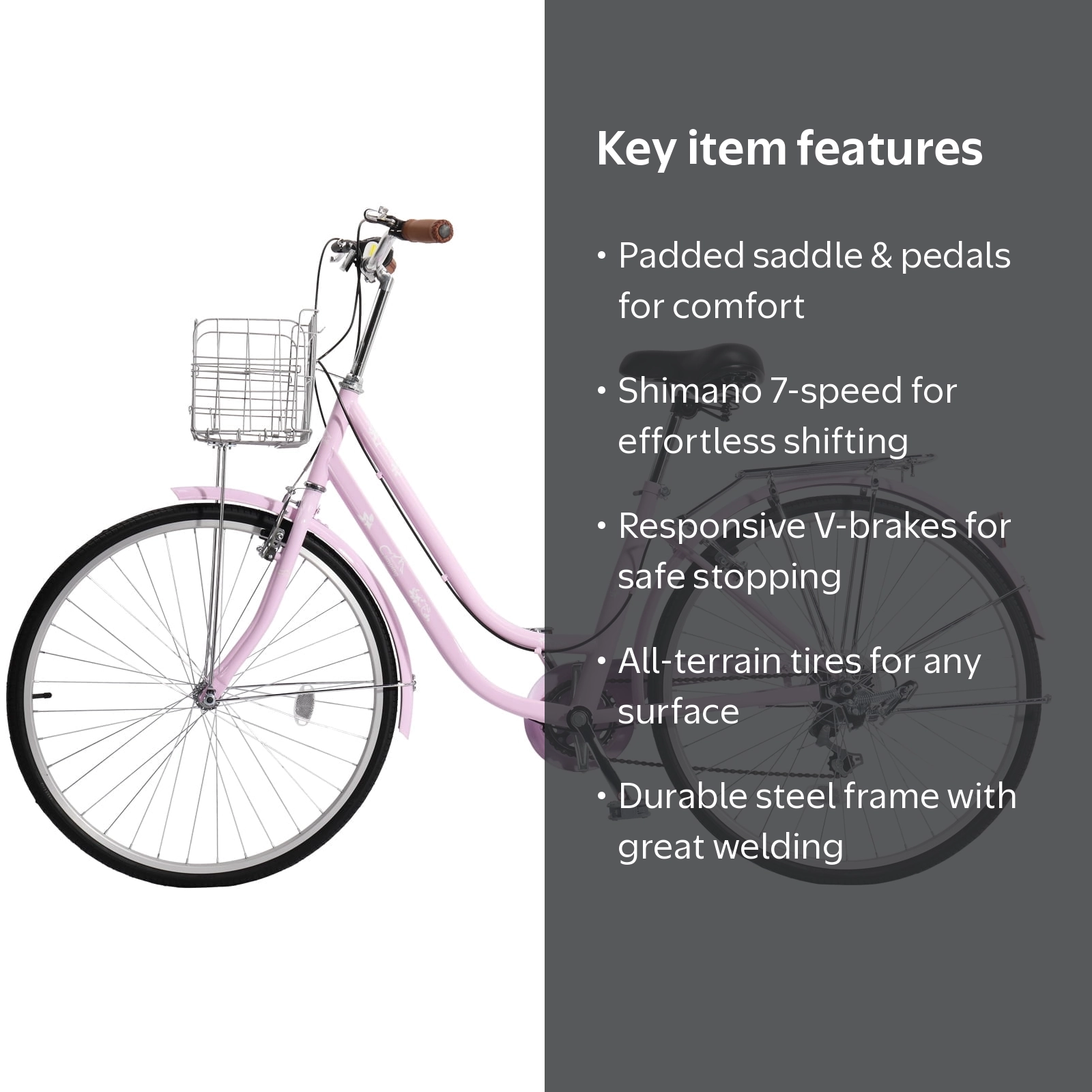 Ktaxon, City Bike, 26in Pink, Shimano 7-Speed, Urban Commuter
