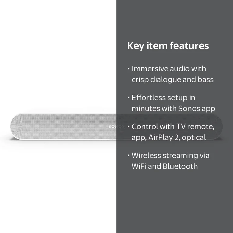 Sonos, Compact Sound Bar, for TV Gaming Music, White - Walmart.com