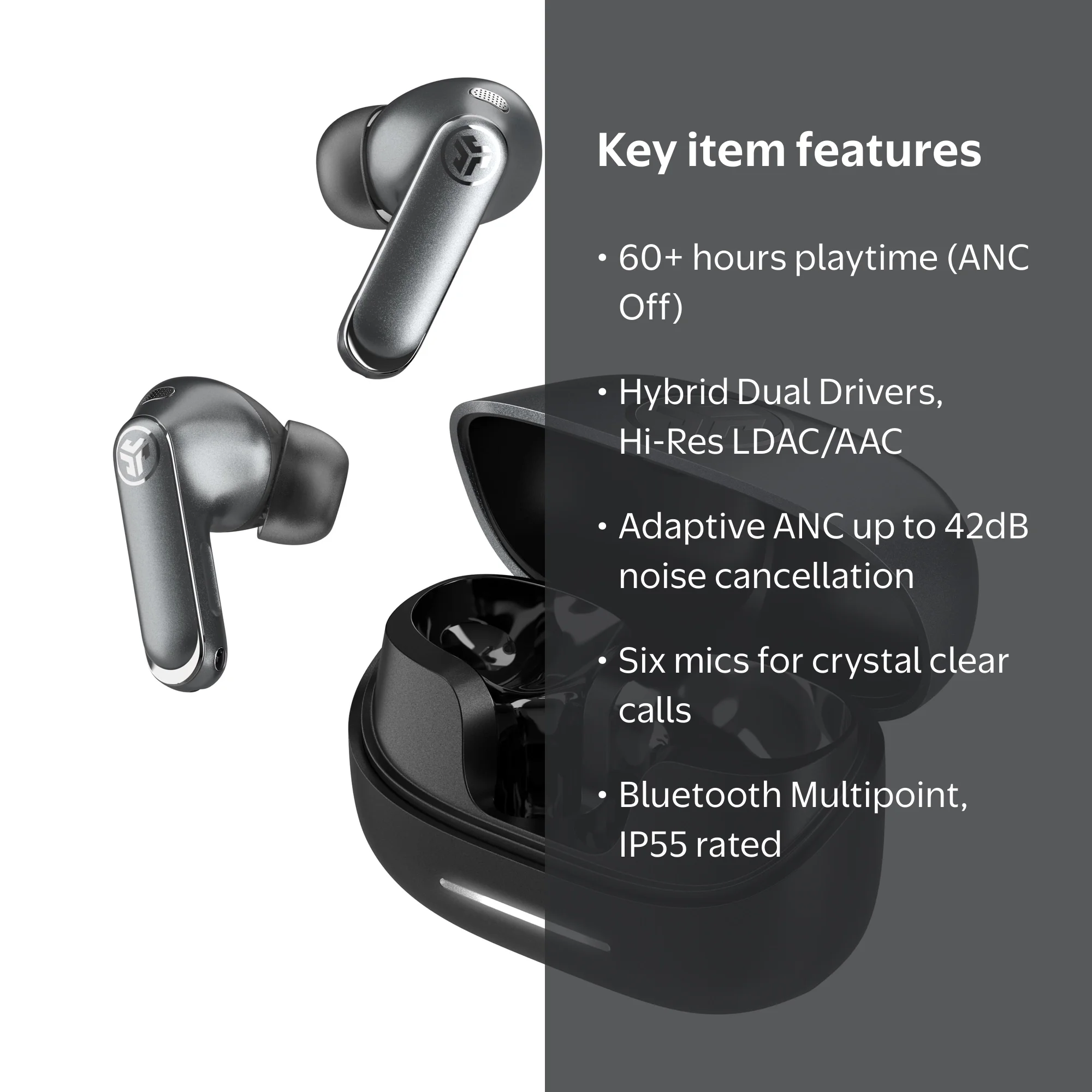 JLab Epic Pods ANC True Wireless Earbuds, Hi-Res LDAC, 60+ Hour